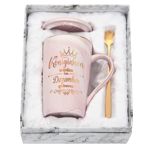 Joymaking Geburtstagsgeschenk für Freund/Freundin, 400ml Geburtstag Geschenke Kaffeetasse mit Spruch - Königin werden im Dezember geboren, Rosa von Joymaking