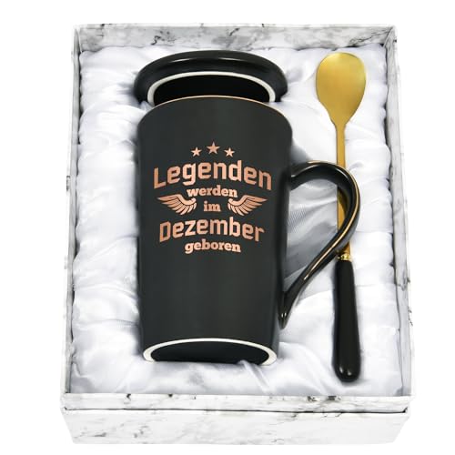 Joymaking Geburtstagsgeschenk für Freund/Freundin, 400ml Geburtstag Geschenke Kaffeetasse mit Spruch - Legenden werden im Dezember geboren, Schwarz von Joymaking