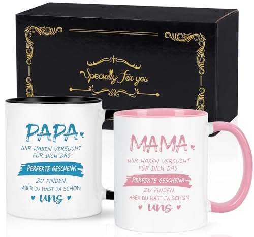 Joymaking Kaffeetass Geschenk Set für Mama Papa zum Vatertag Muttertag Weihnachten Geburtstag Geschenk für Mama Papa von Kindern Beste Muttertagsgeschenk und Vatertagsgeschenk, Schwarz-Rosa 320ml von Joymaking