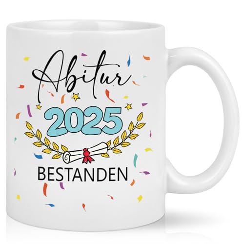 Joymaking Kaffeetasse Abi 2025 Geschenke zum Abitur mit Spruch - Abitur 2025 bestandenen - Abi 2025 Geschafft Geschenk zur bestandenen Prüfung Abschlussgeschenk Gymnasium, 320ml Weiß von Joymaking
