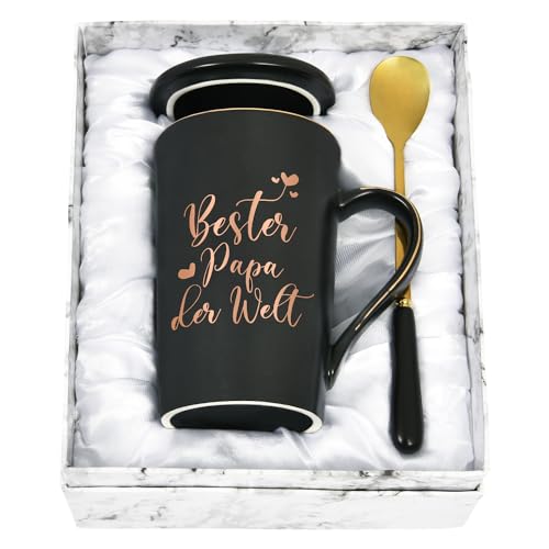 Joymaking Kaffeetasse Beste PAPA der Welt, Vatertag Geschenk für Papa Tasse Beste Papa Geschenk zum Geburtstag, Vatertag, Weihnachtsgeschenke für Papa Kaffeetasse, Schwarz 400ml von Joymaking