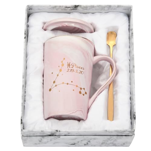 Joymaking Kaffeetasse - Fische - personalisiert Sternbild Tasse Geschenk für Freundin/Freund zum Geburtstagen Weihnachten, Fische - 400ml Rosa von Joymaking