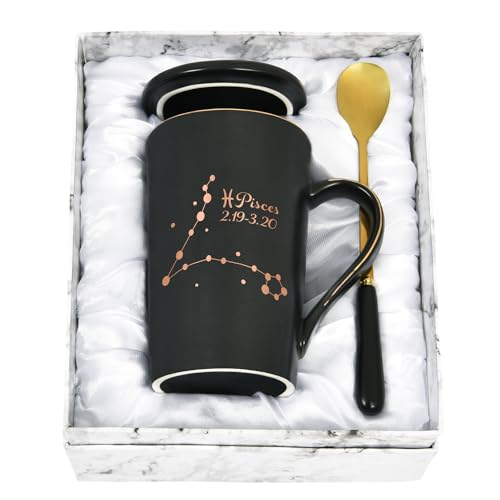 Joymaking Kaffeetasse - Fische - personalisiert Sternbild Tasse Geschenk für Freundin/Freund zum Geburtstagen Weihnachten, Fische - 400ml Schwarz von Joymaking