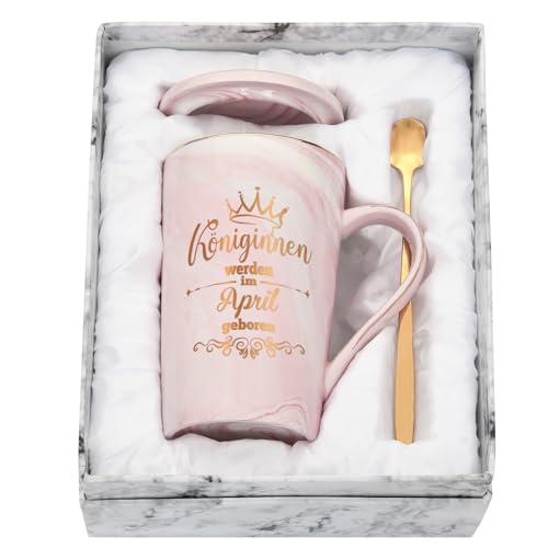 Joymaking Kaffeetasse Geburtstag Geschenk für Freund/Freundin, 400ml Geburtstag Geschenke Kaffeetasse mit Spruch - Königinnen werden im April geboren, Rosa von Joymaking