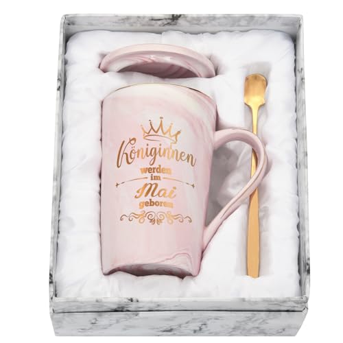 Joymaking Kaffeetasse Geburtstag Geschenk für Freund/Freundin, 400ml Geburtstag Geschenke Kaffeetasse mit Spruch - Königinnen werden im Mai geboren, Rosa von Joymaking