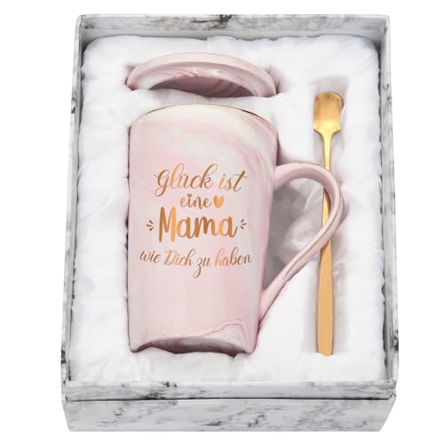 Joymaking Kaffeetasse Geschenk für Mama Geschenk Muttertag Geburtstagsgeschenk für Mutter Weihnachtsgeschenke Mama Tasse mit Spruch - Glück ist eine Mama wie Dich zu haben, Rosa 400ml von Joymaking