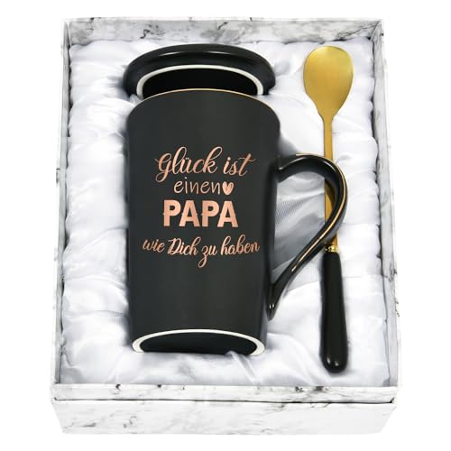 Joymaking Kaffeetasse Geschenk für Papa Geschenk Vatertag Geburtstagsgeschenk für Vater Weihnachtsgeschenke Papa Tasse mit Spruch - Glück ist einen Papa wie Dich zu haben, Schwarz 400ml von Joymaking