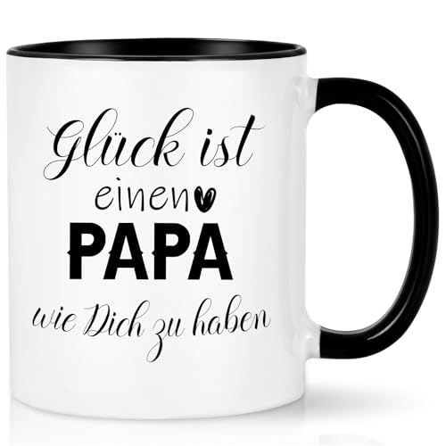 Joymaking Kaffeetasse Geschenk für Papa Vatertagsgeschenk Geburtstagsgeschenk Geschenkidee Tasse Papa mit Spruch - Glück ist einen Papa wie dich zu haben, Schwarz 320ml von Joymaking