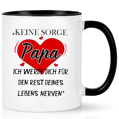 Joymaking Kaffeetasse Geschenk für Papa Vatertagsgeschenk Geburtstagsgeschenk Geschenkidee Tasse Papa mit Spruch - Keine Sorge Papa Ich werde dich für den rest deines Lebens nerven, Schwarz 320ml von Joymaking