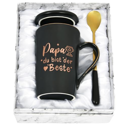 Joymaking Kaffeetasse Geschenk für Papa zum Geburtstag Vatertag Weihnachtsgeschenke, Beste Papa Geschenk Vatertagsgeschenk Tasse mit Spruch Du bist der Beste, 400ml Schwarz von Joymaking
