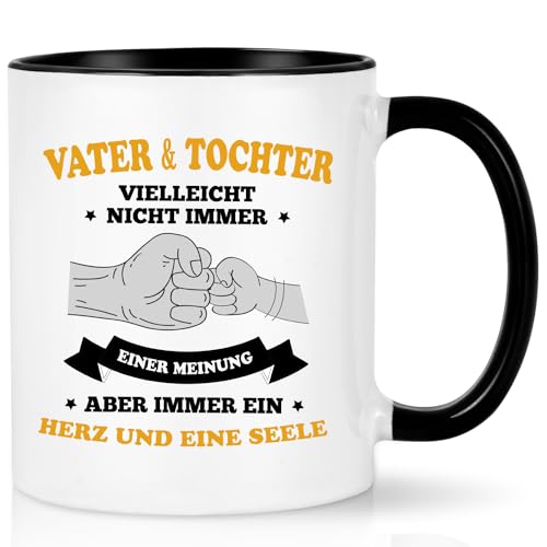 Joymaking Kaffeetasse Vatertagsgeschenk für Vater von Tochter Geburtstagsgeschenk Papa Tasse mit Spruch - Vater Tochter vielleicht nicht immer einer Meinung aber immer ein Herz und eine Seele, 320ml von Joymaking