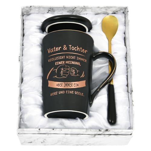 Joymaking Kaffeetasse Vatertagsgeschenk für Vater von Tochter Geburtstagsgeschenk Papa Tasse mit Spruch - Vater Tochter vielleicht nicht immer einer Meinung aber immer ein Herz und eine Seele, 400ml von Joymaking