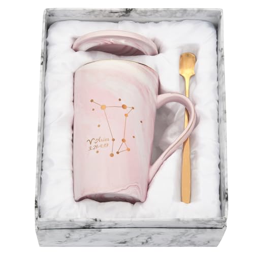 Joymaking Kaffeetasse - Widder - personalisiert Sternbild Tasse Geschenk für Freundin/Freund zum Geburtstagen Weihnachten, Widder - 400ml Rosa von Joymaking