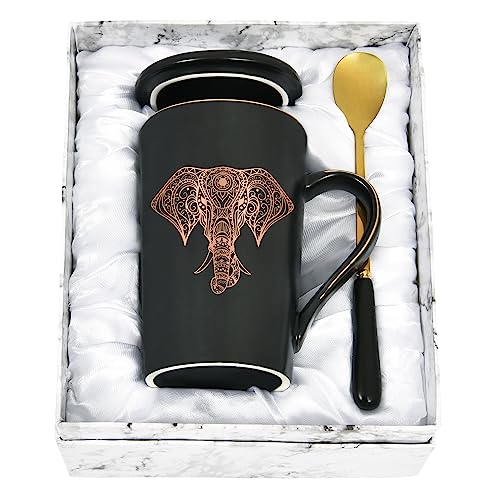 Joymaking Kaffeetasse mit Elefant 400ml Elefant Geschenk für Frauen Männer Lustiges Geschenk Elefant Kaffeetasse Perfekt für Weihnachten, Geburtstag, Erntedankfest von Joymaking