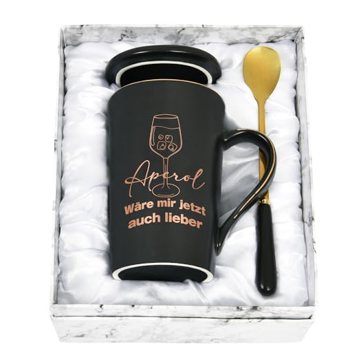 Joymaking Kaffeetasse mit Spruch - Aperol wäre mir jetzt auch lieber - Tasse Aperol Geschenk für Frauen Freund Kollegin, 400ml Schwarz von Joymaking