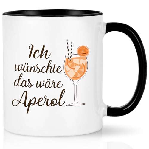 Joymaking Kaffeetasse mit Spruch - Ich wünschte das wäre Aperol - Tasse Aperol Geschenk für Frauen Freund Kollegin, 310ml Schwarz von Joymaking