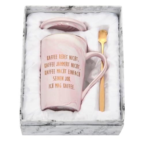 Joymaking Lustig Kaffee Tassen Geschenk für Arbeitskollege Chef, Kaffeetasse Geschenk zum Abschie mit Spruch - Kaffee redet nicht, Kaffee jammert nicht, Kaffee macht einfach seinen Job, 400ml rosa von Joymaking
