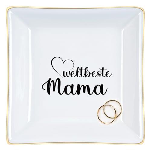 Joymaking Mama Dekoschale, Weltbeste Mama Geschenk, Geschenke für Mama zum Geburtstag, Muttertag, Schmucktablett Schmuckschale Geburtstagsgeschenk Mama Geschenk, Keramik Tablett Deko Schale von Joymaking