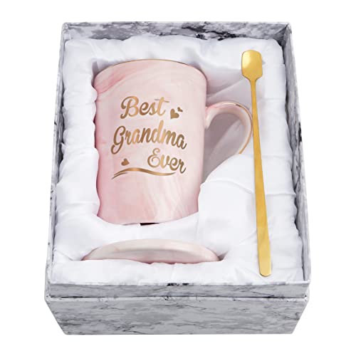 Joymaking Oma Geschenk Best Grandma Ever Kaffeetasse Muttertagsgeschenke für Oma von Enkel Enkelin, Enkel Geburtstag Weihnachtsgeschenke für Oma, 14oz mit Deckel Rosa von Joymaking