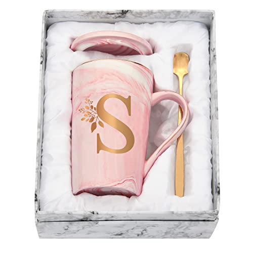 Joymaking Personalisierte Tasse mit Buchstaben Kaffeetasse mit Blumen Motiv, Namen Initiale persönliche Geschenke Kaffeetasse für Frauen Freundin, S - 400ml Rosa von Joymaking