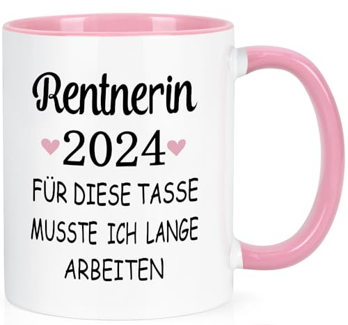 Joymaking Rentnerin Geschenke für Frauen, Rente 2024 Kaffeetasse lustig Abschiedsgeschenk zum Ruhestand Renteneintritt Geschenk für Frauen Freundin Kollegin Mutter Lehrerin, Rente Tasse 320ml Rosa von Joymaking