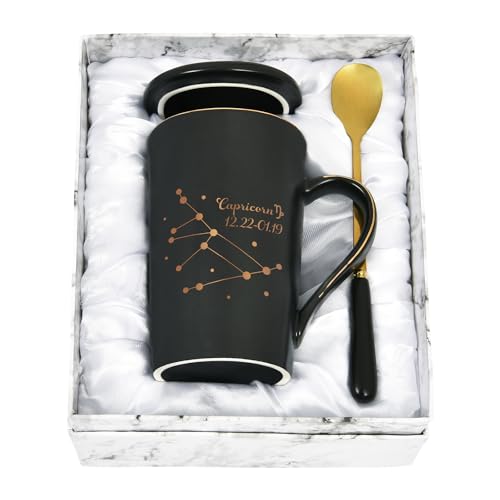 Joymaking Sternbild Kaffeetasse - Steinbock - personalisiert Tasse Geschenk für Freundin/Freund zum Geburtstagen Weihnachten, Steinbock - 400ml Schwarz von Joymaking