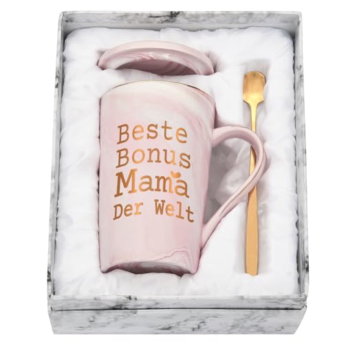 Joymaking Tasse Geschenk Bonus Mama Geschenke für Stiefmutter zum Muttertag Geburtstag Weihnachten Geschenk Bonus Mama Tasse mit Spruch - Beste Bonus Mama der Welt, Rosa 400ml von Joymaking