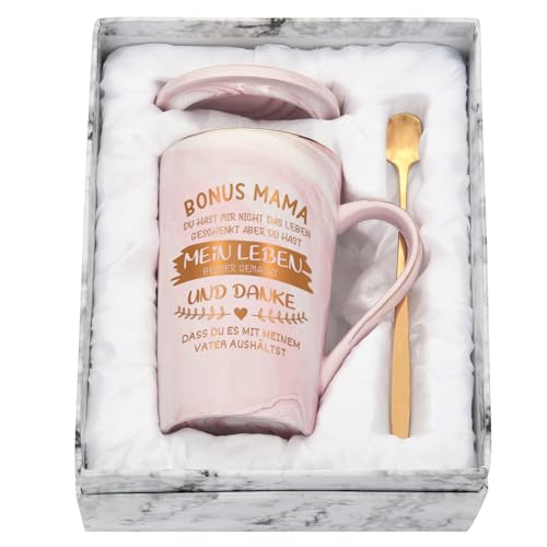 Joymaking Tasse Geschenk Bonus Mama Geschenke für Stiefmutter zum Muttertag Geburtstag Weihnachten Geschenk Bonus Mama Tasse mit Spruch - Bonus Mama, du hast mir nicht das Leben geschenkt, Rosa 400ml von Joymaking