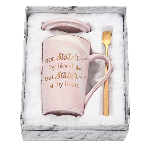 Joymaking Tasse Geschenk beste Freundin Geburtstag Geschenke, personalisiert Marmor Tasse Geschenk für Freundin - Not Sisters By Blood But Sister By Heart - beste Freundinnen Geschenk 400ml rosa von Joymaking