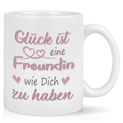 Joymaking Tasse Geschenk für Freundin Lustig Geburtstagsgeschenk mit Spruch Glück ist eine Freundin wie dich zu haben Freundschaft Geschenk für beste Freundinen Weihnachtengeschenk, 320ml Weiß von Joymaking