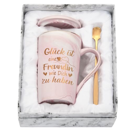 Joymaking Tasse Geschenk für Freundin Schwester Lustig Geburtstagsgeschenk mit Spruch Glück ist eine Freundin wie dich zu haben Freundschaft Geschenk Weihnachtengeschenk, 400ml Rosa von Joymaking