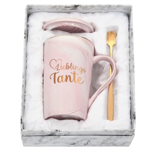 Joymaking Tasse mit Spruch Lieblings Tante Geschenk für Tante Geschenkidee für Beste Tante zum Geburtstag Weihnachten Dankeschön Geschenk, 400ml Rosa von Joymaking