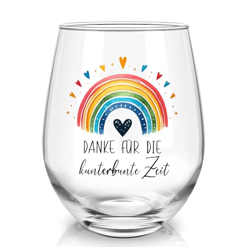 Joymaking Weinglas Abschiedsgeschenk Erzieherin, Geschenk Erzieherin Abschied, Danke für Die Kunterbunte Zeit Glas 520ml von Joymaking