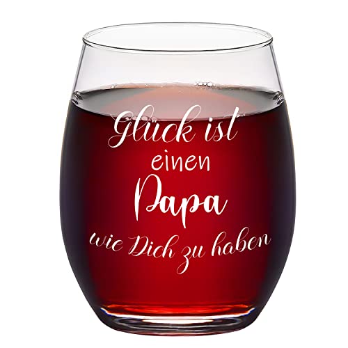 Joymaking Weinglas mit Gravur für Papa, lustig Geschenk Vatertaggeschenk für Papa zum Vatertag Geburtstag, Geburtstagsgeschenk Weinglas Glück ist einen Papa wie Dich zu haben, 450ml von Joymaking