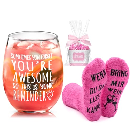 Joymaking Weinglas mit Lustigen Socken Geschenk für Freund, You are Awesome Weinglas Set, Dankeschön Geschenk für Freunde Kollegen, Beste Freunde Geschenke, Geburtstag Geschenke für Frauen Männer 17oz von Joymaking