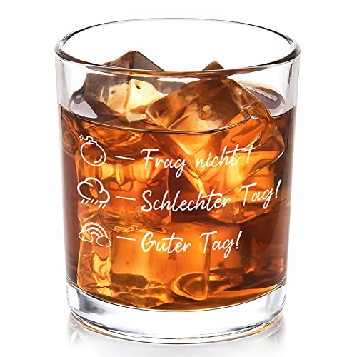 Joymaking Whiskyglas mit Gravur - Frag Nicht/Guter Tag/Schlechter Tag, Lustige Whisky Gläser Whisky Glas Geschenke Personalisierte Geschenke Whiskey Gläser Rum Gläser Whiskey Geschenke für Männer 10oz von Joymaking