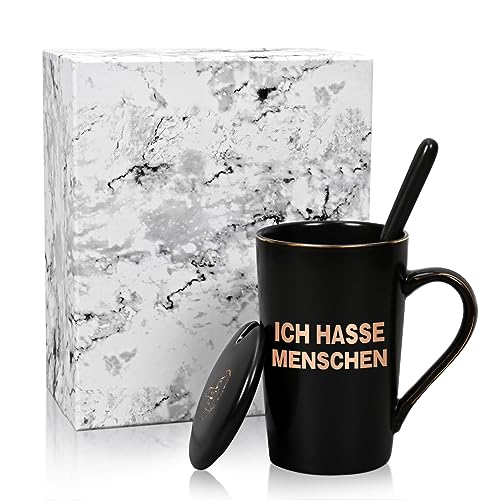 Joymaking lustige Kaffeetasse mit Druck Ich hasse Menschen, 400ml Kaffeetasse Geschenk Freunde, Kollegen, Morgenmuffel, Misanthropen, Schwarz von Joymaking