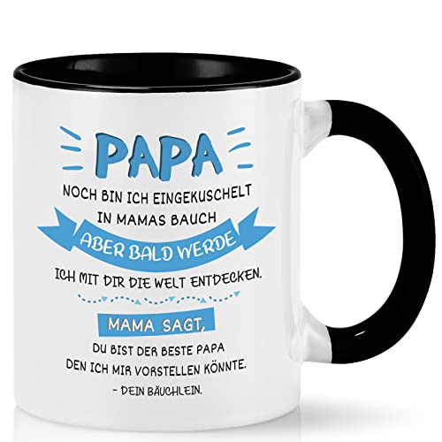 Kaffeetasse Schwangerschaft Geschenke für Mutter einzigartig Geschenkidee für Schwangere, schöner Spruch Geschenk werdende Mutter Kaffeetasse - Mama jetzt bin Ich eingekuschelt in deinem Bauch, blau von Joymaking