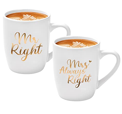 Joymaking Mr Right und Mrs Always Right Kaffeetassen Set Hochzeitsgeschenk für Brautpaar, Mr und Mrs 2er Set Geschenk für Hochzeit Valentinstag Weihnachten Jahrestag Geburtstag, 12oz Kaffeetassen Set von Joymaking