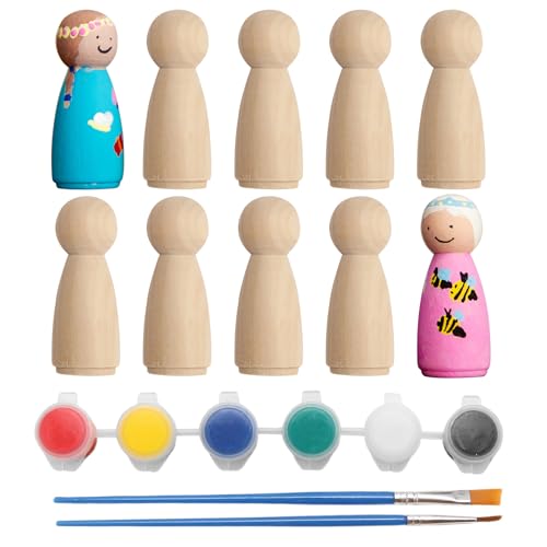 10 Stück Holzfiguren zum Bemalen mit Farben und Pinsel, Spielfiguren Holz für Brettspiele, Holzfiguren zum Bemalen für Kinder, Holzkegel für Geburtstag Dekoration Bemalen Basteln von Joynine