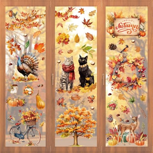 Joyoldelf 76 Stück Fensterbilder Herbst - Katze Kürbis Ahornblatt Herbstdeko Fenster Selbstklebend Aufkleber, Geeignet für Thanksgiving Herbst Deko Fenster Aufkleber Joyoldelf 76 Stück Fensterbilder Herbst - Katze Kürbis Ahornblatt Herbstdeko Fenster Selbstklebend Aufkleber, Geeignet für Thanksgiving Herbst Deko Fenster Aufkleber von Joyoldelf