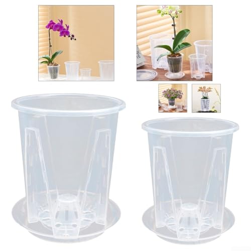 5 transparente Orchideentöpfe mit Drainage und Tabletts, perfekt für Pflanzenliebhaber (14 cm) von JoyousMall