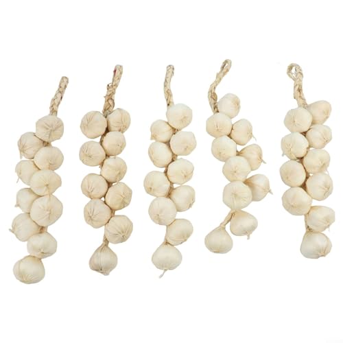 5 x künstliche Knoblauchschnur-Dekorationen, realistische weiß-violette Schaumstoff-Gemüse-Requisiten für Küche, Display, Zuhause, Party, Theater, Bühne (weißer Knoblauch) von JoyousMall