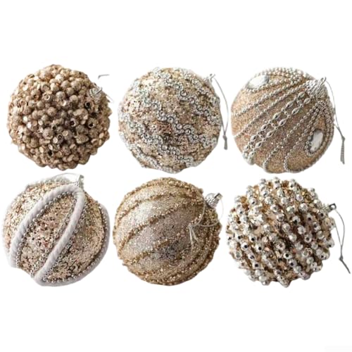 6 Stück goldene Schaumstoff-Weihnachtskugeln zum Aufhängen für Urlaubsdekoration, klassisches kugelförmiges Design für Baum und Innenbereich, festliches Display 6 Stück goldene Schaumstoff-Weihnachtskugeln zum Aufhängen für Urlaubsdekoration, klassisches kugelförmiges Design für Baum und Innenbereich, festliches Display von JoyousMall