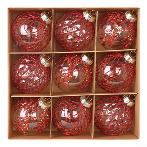 9-teiliges Weihnachtskugel-Set, elegante Weihnachtskugel-Ornamente, transparente PET-Urlaubsdekorationen mit Aufhängeschlaufe für Zuhause, Büro, Hotel, 8 cm (rot) von JoyousMall