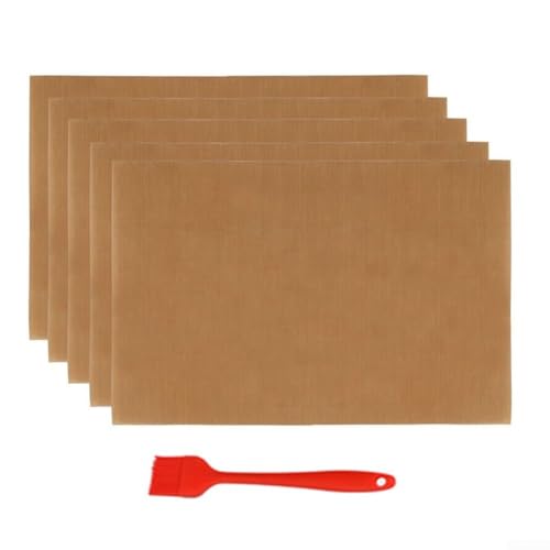 BBQ Copper Grill Mat Set of 5 with Oil Brush, Non Reusable Grilling Mats for Cooking Fish, Vegetables and Easy to Clean Up After Use von JoyousMall