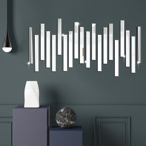 Dekorative Acryl-Spiegel-Aufkleber, 10 Stück, langes Streifen-Design für moderne Heimdekoration in Schlafzimmer und Wohnbereich (Silber) von JoyousMall