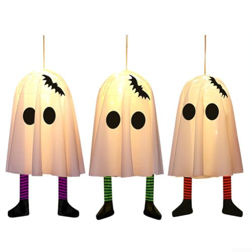 Halloween-Geister zum Aufhängen, beleuchtetes Geister-Set mit Fledermaus-Details, für Innen- und Außenbereich, Hof, Garten, Baum und Fenster, 3 Stück von JoyousMall