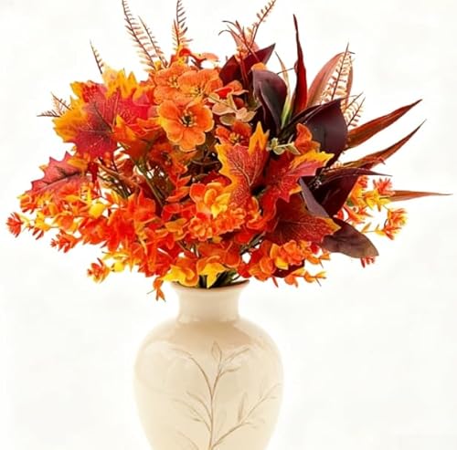 Künstliche Pflanzen Eukalyptus, Herbst Fake Eukalyptus Stiele Blätter Faux Blume Blumenstrauß Set mit 16Eukalyptus Veilchen Stielen für Tischvase von JoyousMall