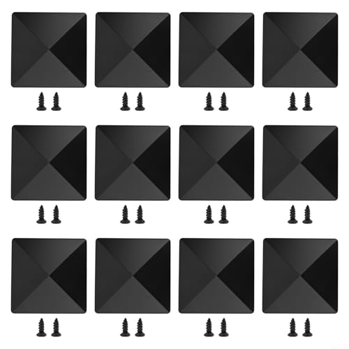 Kunststoff-Zaunpfostenkappe, Gartenzaun-Pfostenkappe mit vorgebohrten Löchern, wetterbeständige Pfostenabdeckung, schwarzes Pyramiden-Design für 10,2 x 10,2 cm Pfosten (12 Stück) von JoyousMall